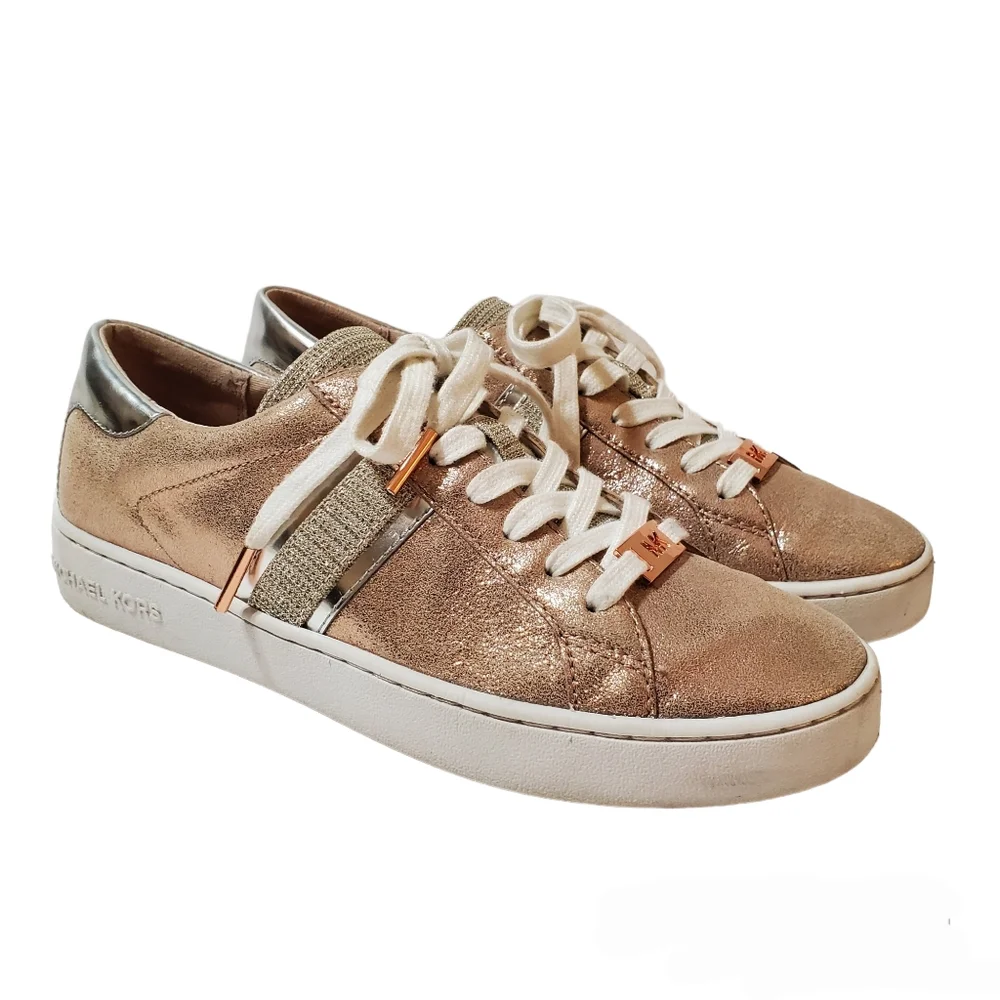Michael Kors Keaton Stripe Metallic Mixed Leather Sneakers